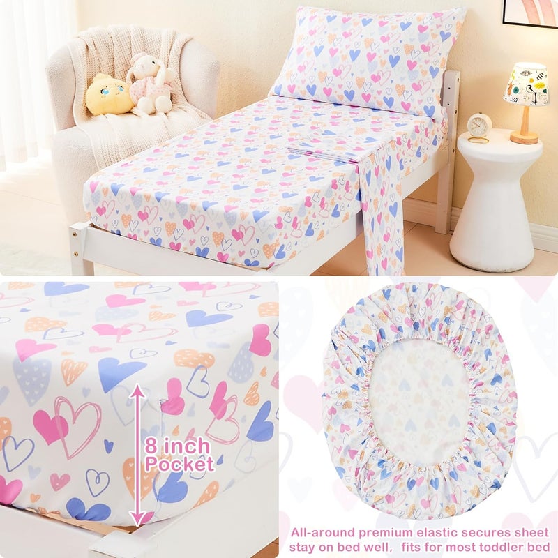 Mooreeke 4 Pieces Toddler Bedding Set - Soft Love Heart Toddler Comforter Sets for Girls, Includes Quilted Comforter, Flat Sheet, Fitted Sheet and Pillowcase, Bed in A Bag for Baby Bedroom - Image 4